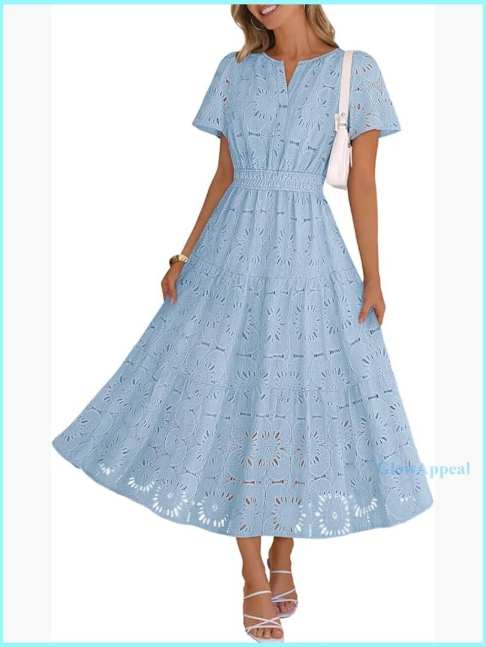 Summer Floral Maxi Dress Boho Eyelet Lace Short Sleeve A Line Tiered